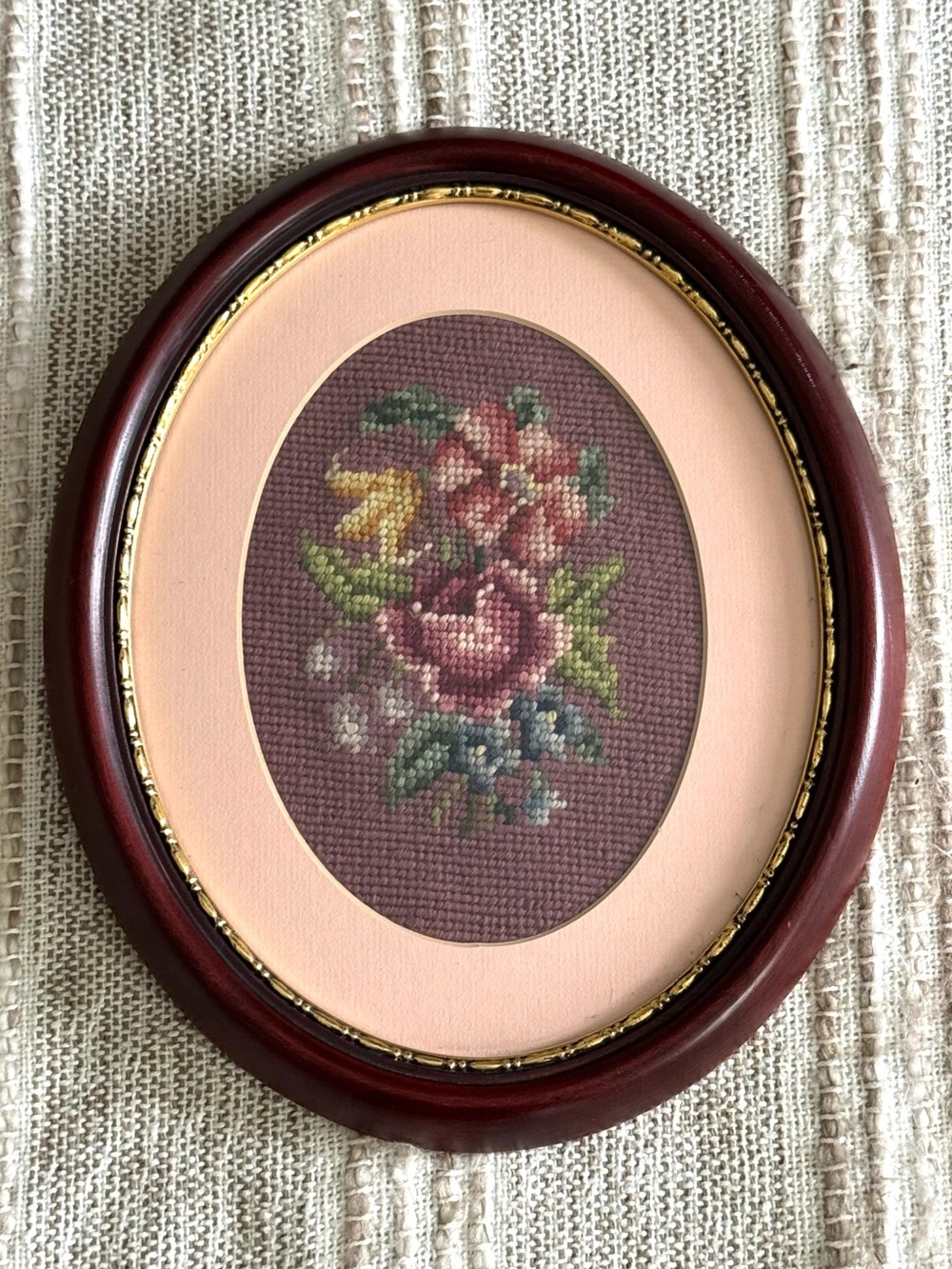 VINTAGE Floral Needlepoint Art